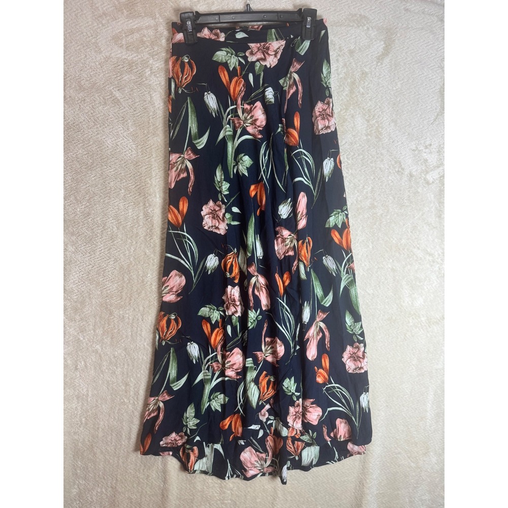 Lulus Navy Blue Floral Maxi Skirt High Waisted Tulip Slit M - Picture 2 of 6